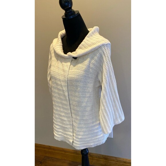 Cowl Neck Sweater Jacket Beige Cream Size ? Small 45% Cotton 20% Wool 3/4 Sleeve - Picture 4 of 12